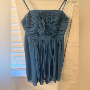 Kensie Smoky Blue Strapless Dress with Rosette Detail